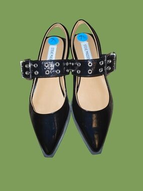 Steve Madden Black Pointed Mary Jane Flats with Grommet Strap